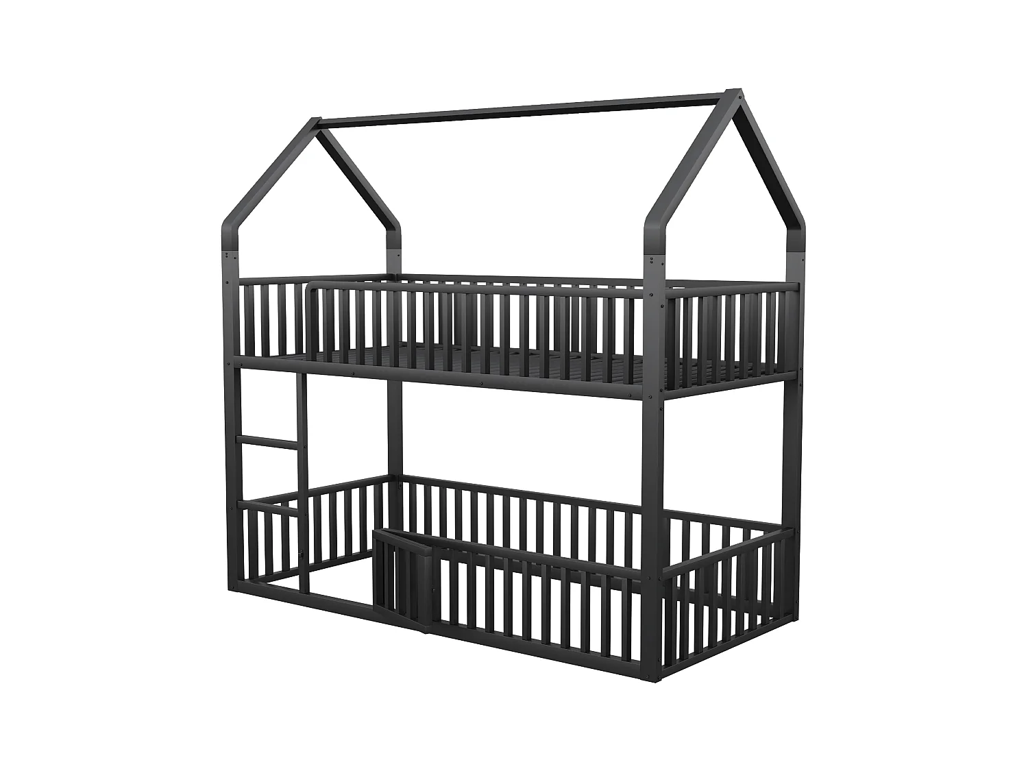 Lit superposé enfant 90x200 cm avec escalier et barrières de sécurité, noir - sans matelas