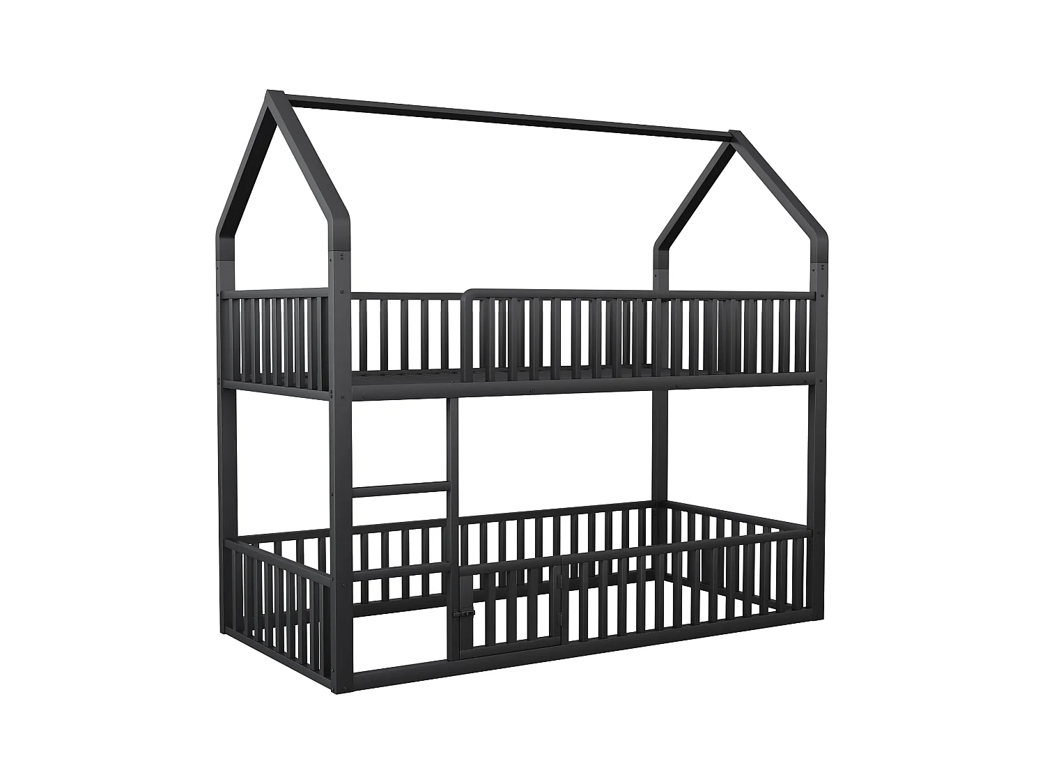 Lit superposé enfant 90x200 cm avec escalier et barrières de sécurité, noir - sans matelas