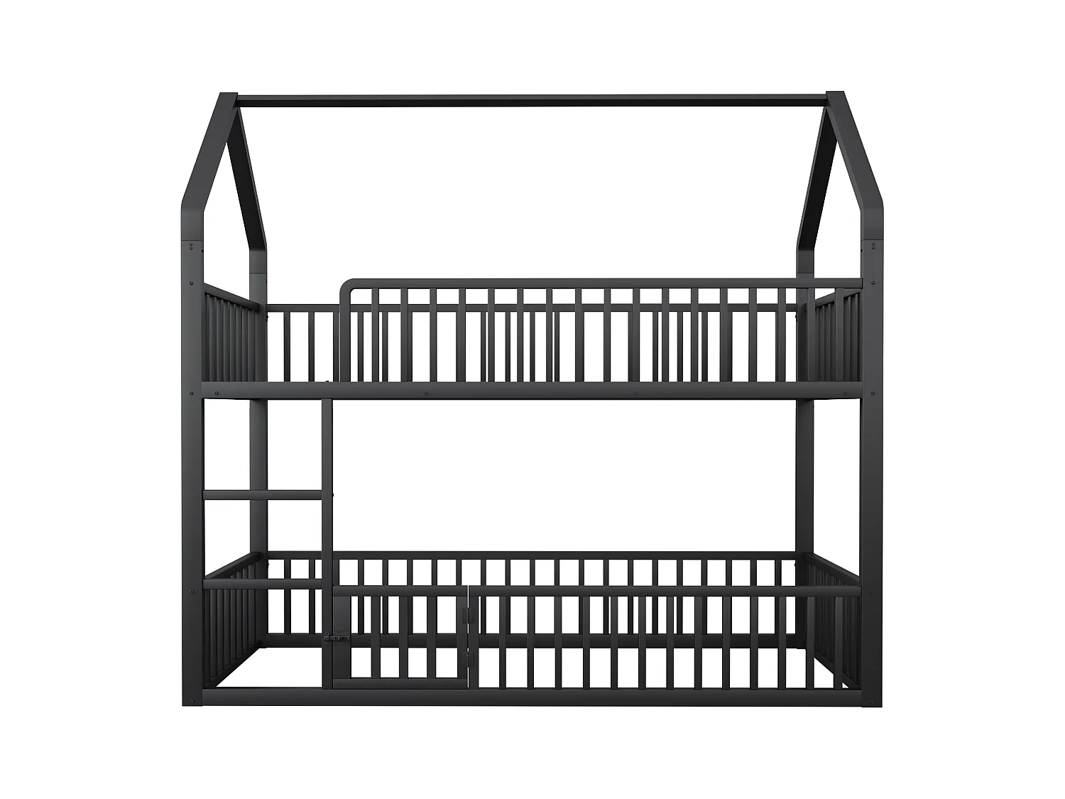 Lit superposé enfant 90x200 cm avec escalier et barrières de sécurité, noir - sans matelas