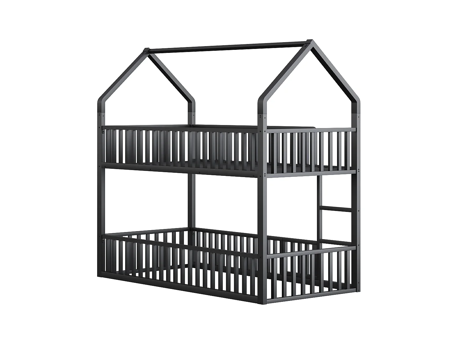 Lit superposé enfant 90x200 cm avec escalier et barrières de sécurité, noir - sans matelas
