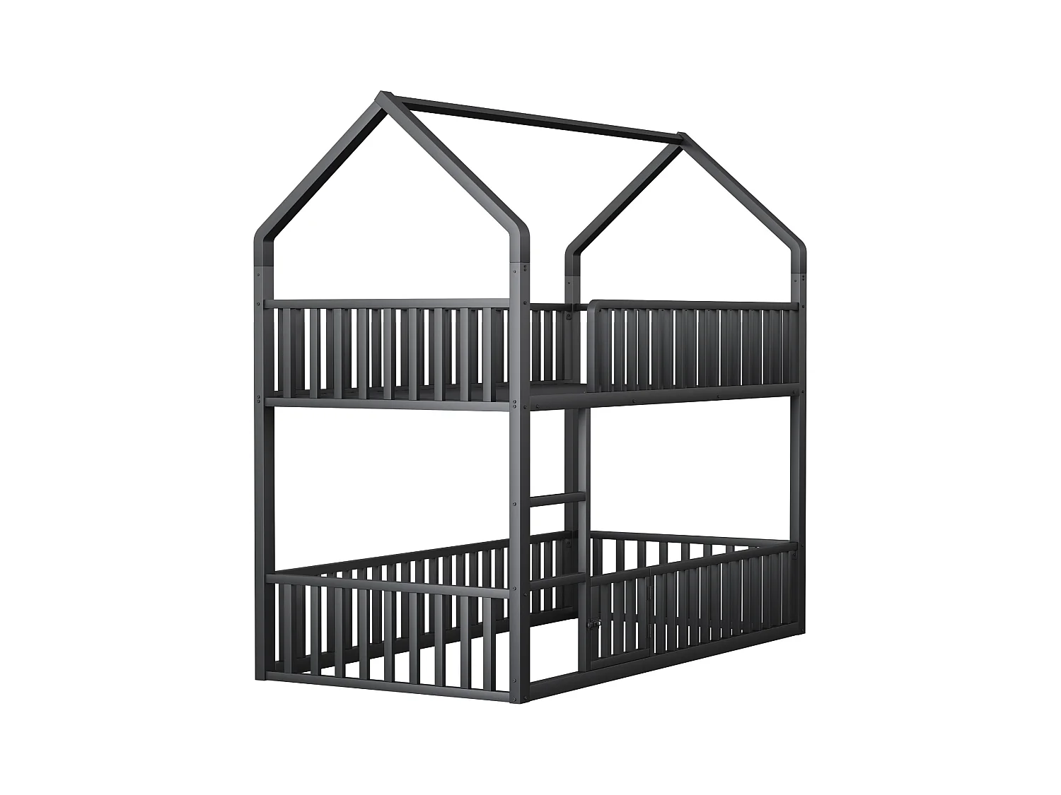 Lit superposé enfant 90x200 cm avec escalier et barrières de sécurité, noir - sans matelas