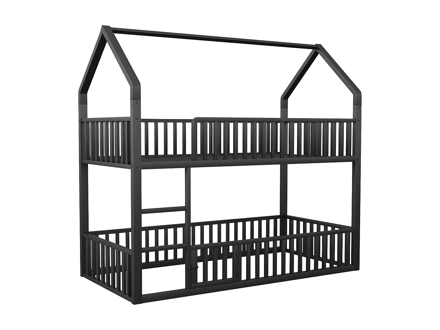 Lit superposé enfant 90x200 cm avec escalier et barrières de sécurité, noir - sans matelas