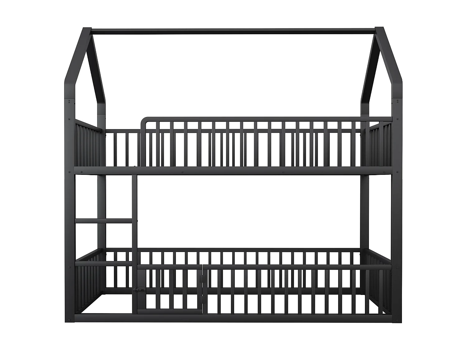 Lit superposé enfant 90x200 cm avec escalier et barrières de sécurité, noir - sans matelas