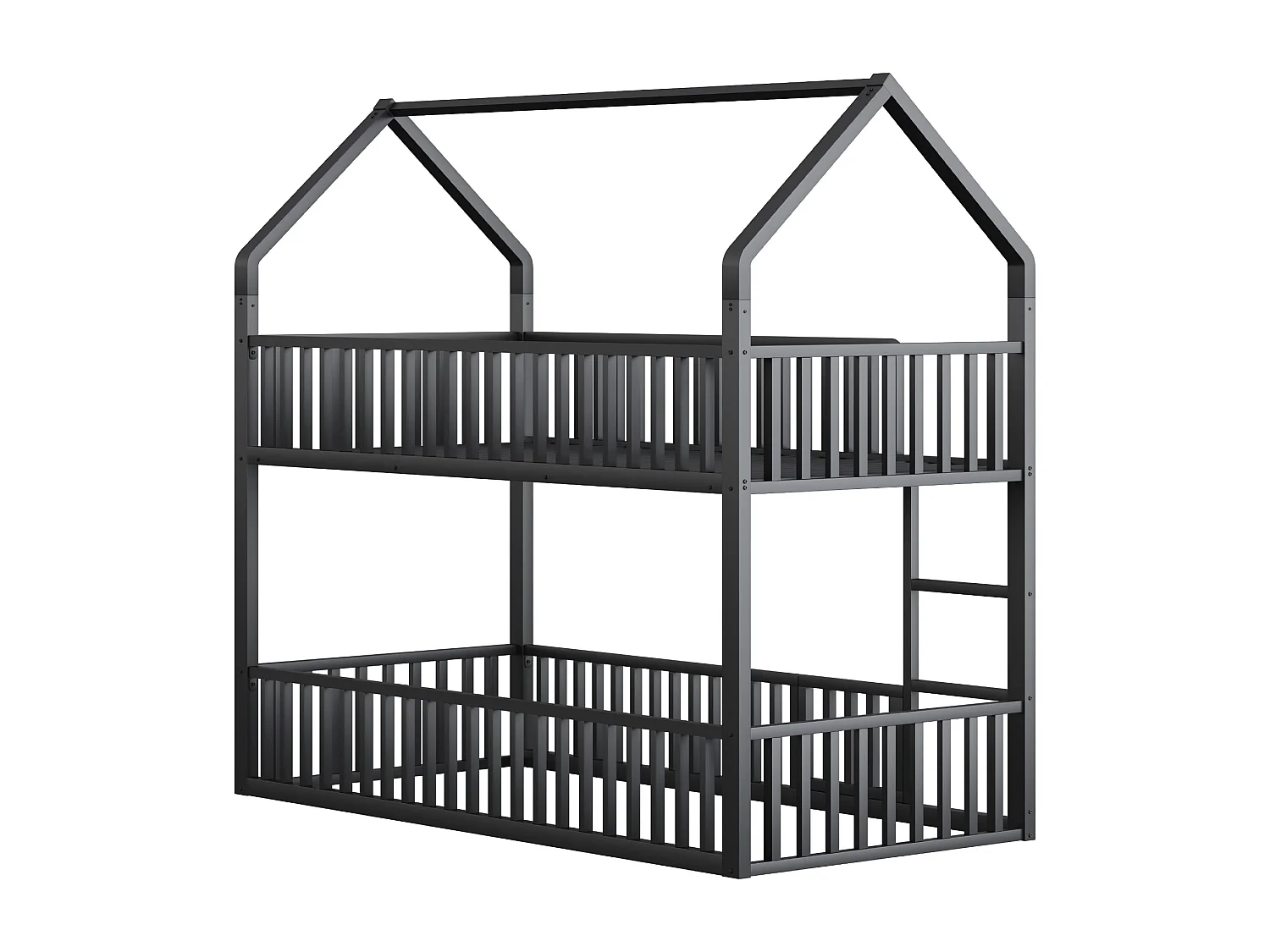 Lit superposé enfant 90x200 cm avec escalier et barrières de sécurité, noir - sans matelas