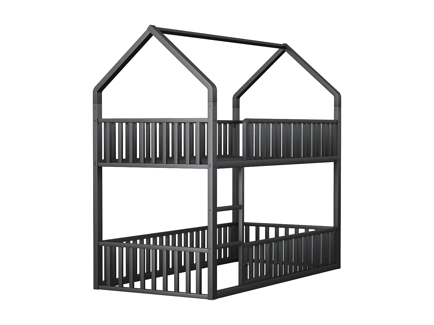 Lit superposé enfant 90x200 cm avec escalier et barrières de sécurité, noir - sans matelas