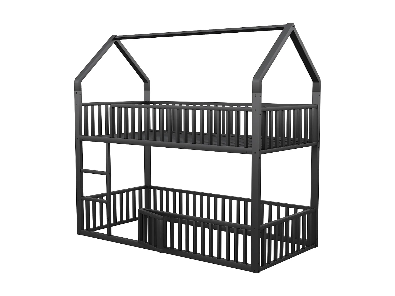 Lit superposé enfant 90x200 cm avec escalier et barrières de sécurité, noir - sans matelas
