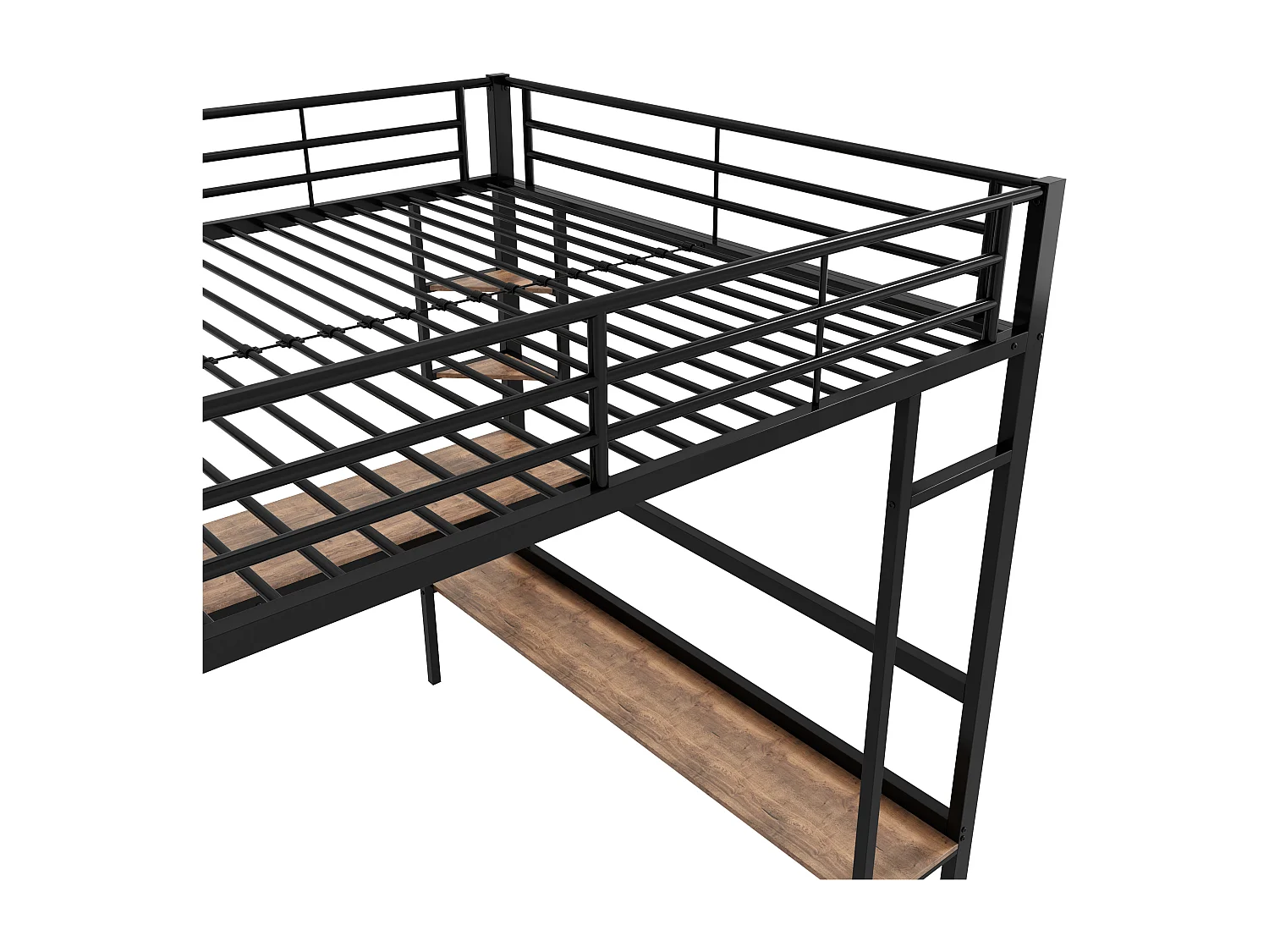 Cama loft adulto 140x200 cm con escritorio y estantería de almacenamiento, negra - sin colchón