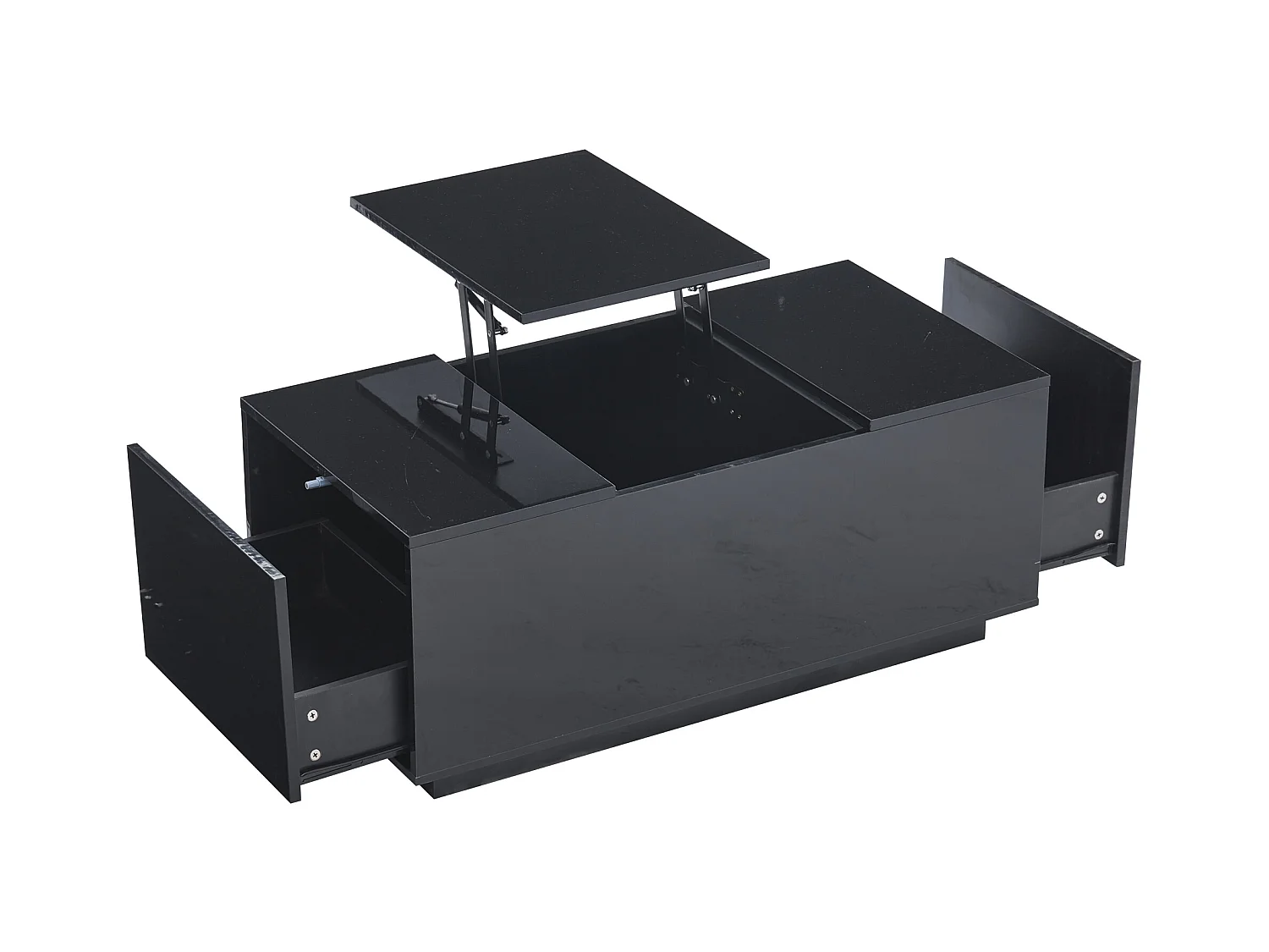 Table basse relevable Table basse noir avec éclairage LED et 2 tiroirs de rangement