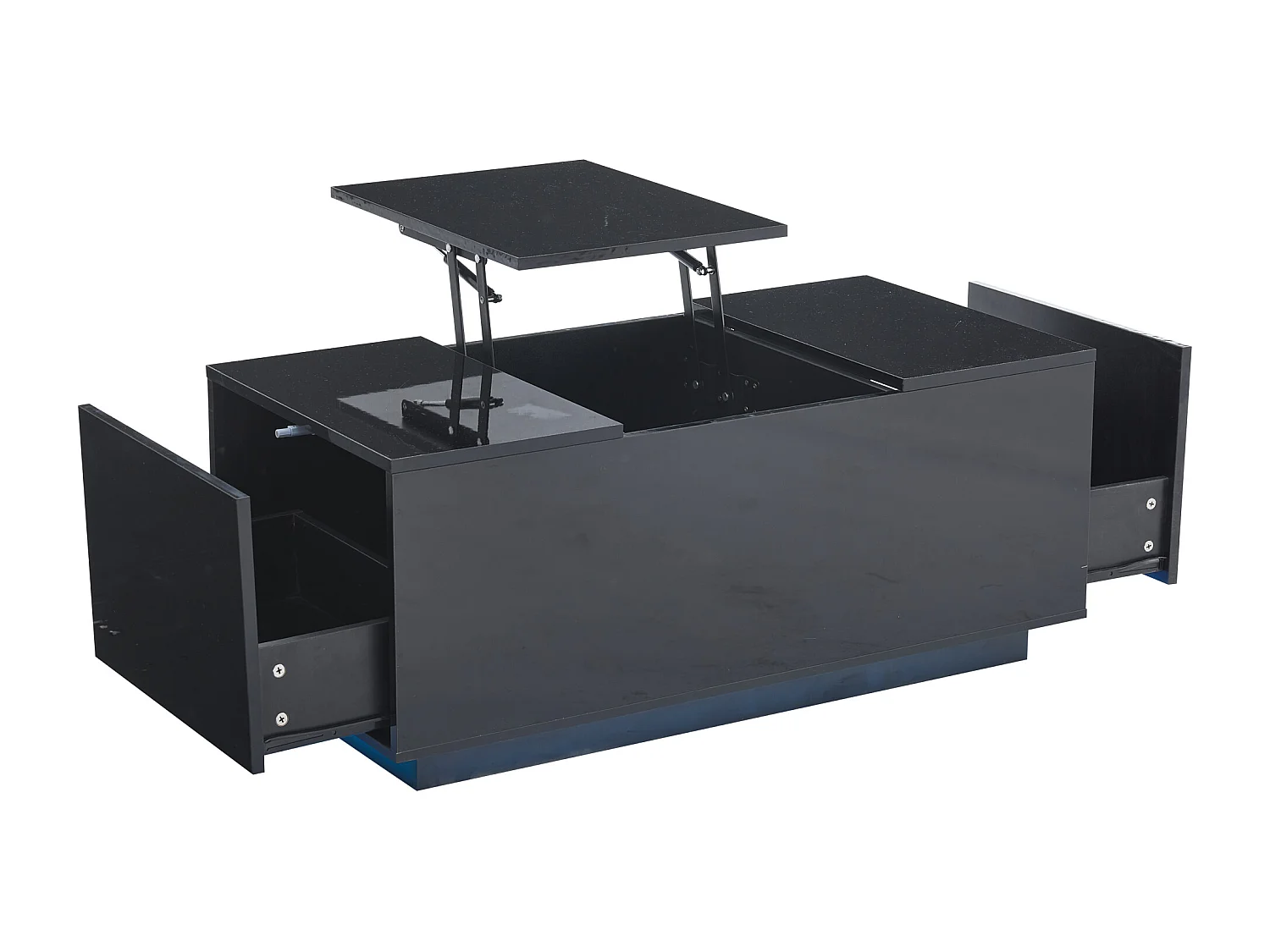 Table basse relevable Table basse noir avec éclairage LED et 2 tiroirs de rangement