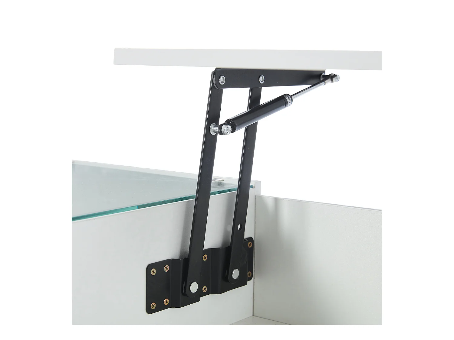 Table basse relevable Table basse blanc avec éclairage LED et prise USB, 1 tiroir - pour salon