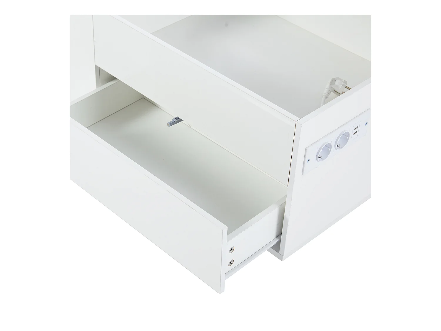 Table basse relevable Table basse blanc avec éclairage LED et prise USB, 1 tiroir - pour salon