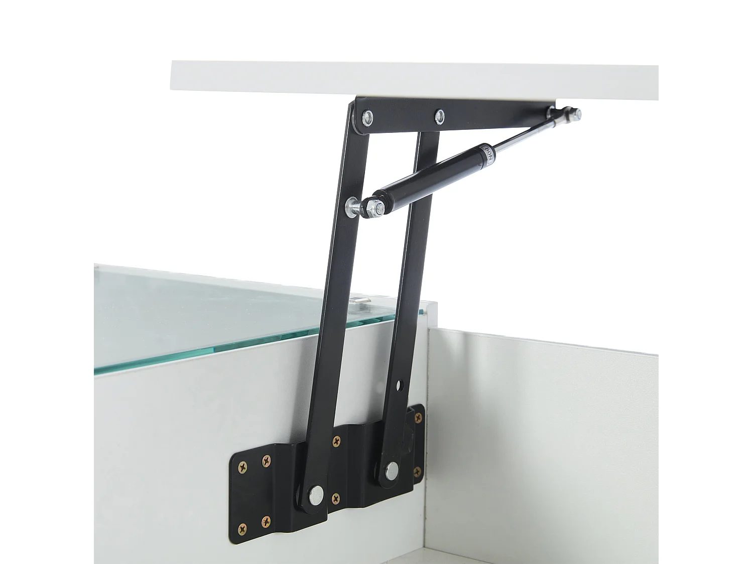 Table basse relevable Table basse blanc avec éclairage LED et prise USB, 1 tiroir - pour salon
