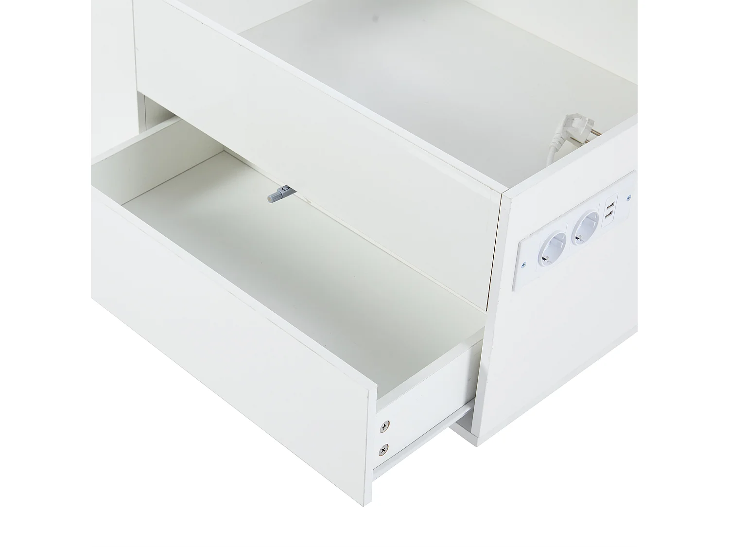 Table basse relevable Table basse blanc avec éclairage LED et prise USB, 1 tiroir - pour salon