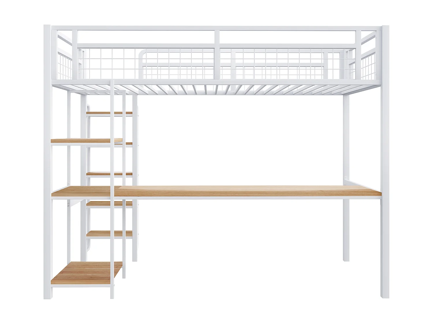 Hoogslaper 90x200 cm met bureau en planken, wit - zonder matras