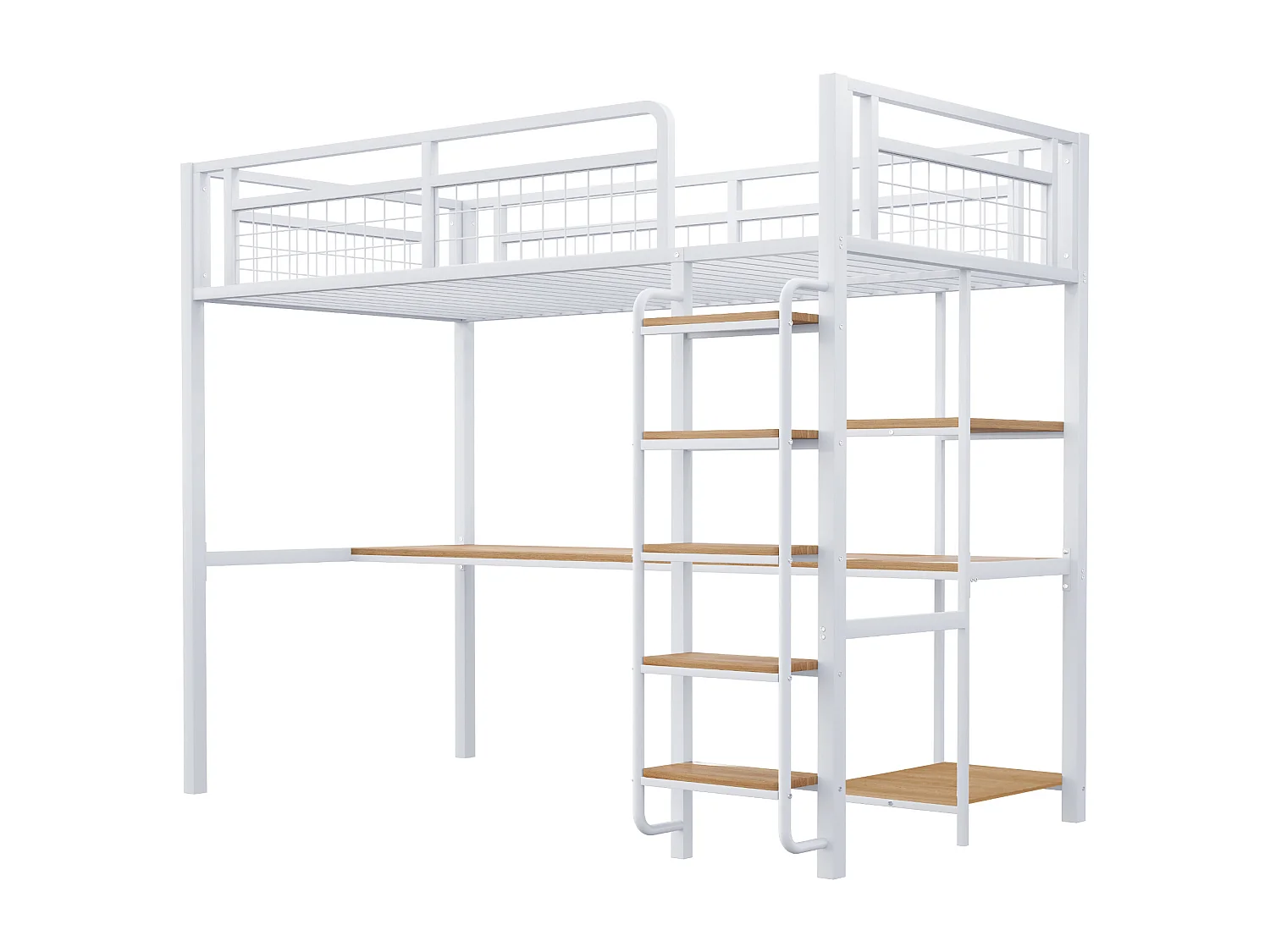 Hoogslaper 90x200 cm met bureau en planken, wit - zonder matras