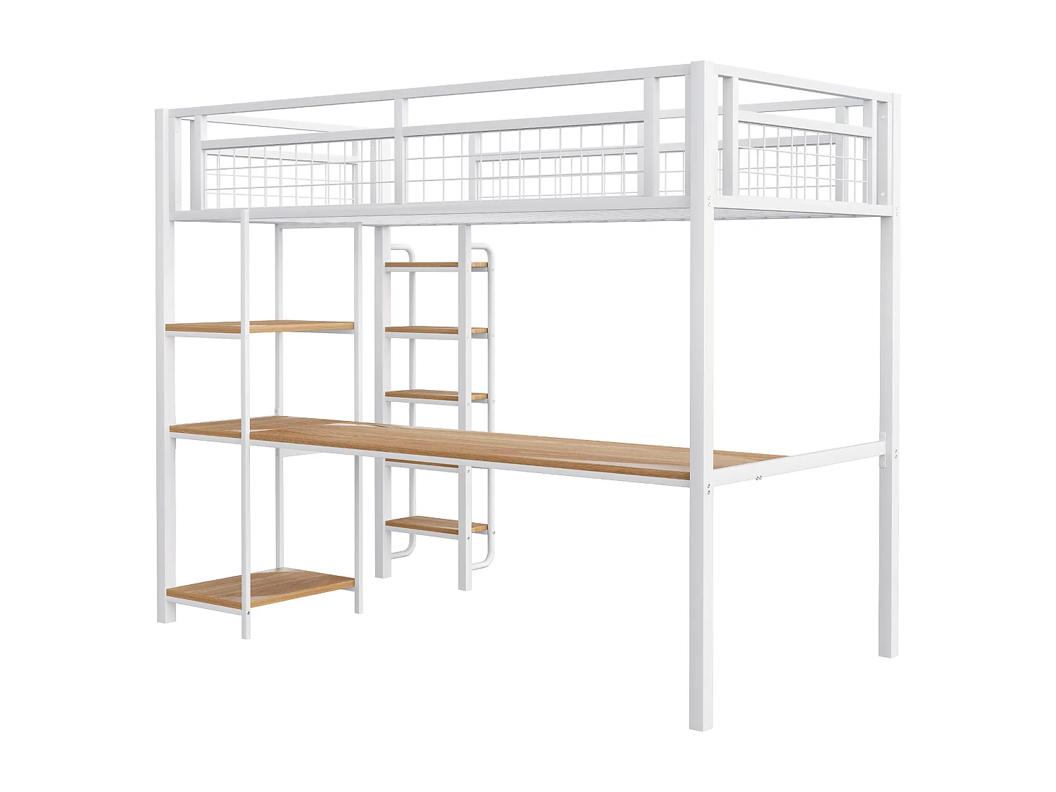 Hoogslaper 90x200 cm met bureau en planken, wit - zonder matras