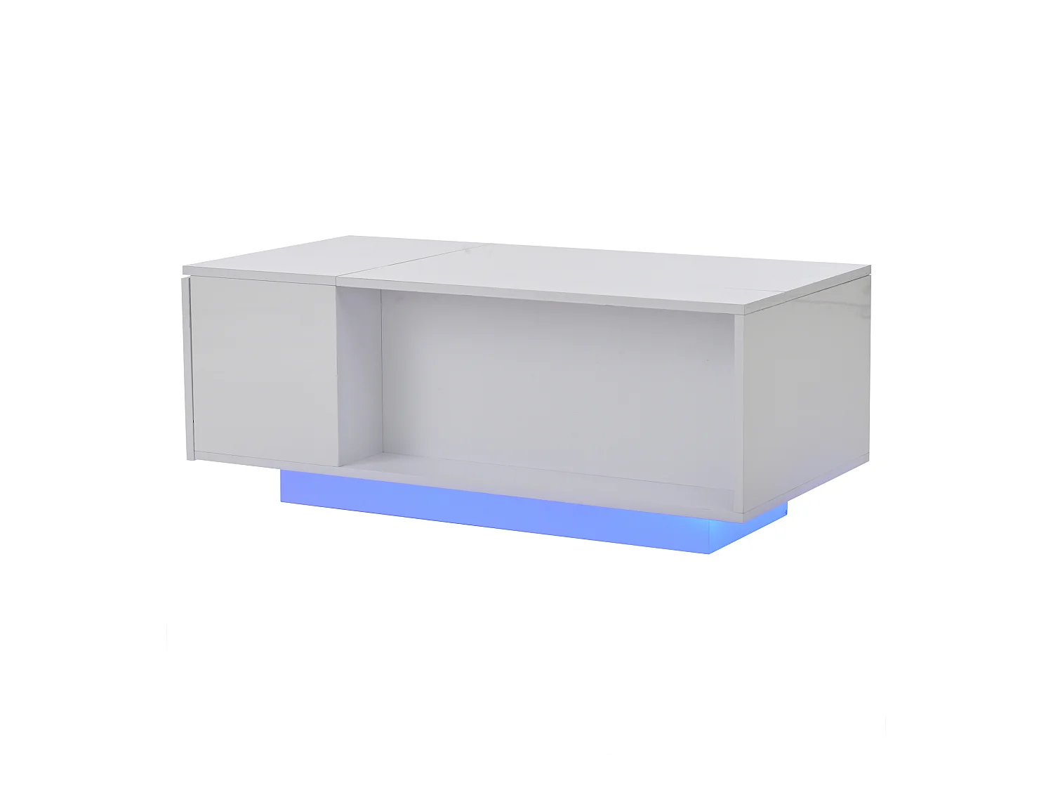 Table basse relevable Table basse blanc avec éclairage LED et 1 tiroir de rangement