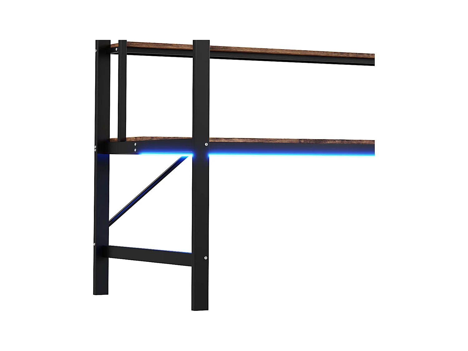 Hochbett 90x200 cm mit USB- und LED-Beleuchtung, Regalen und Schreibtisch, schwarz - ohne Matratze