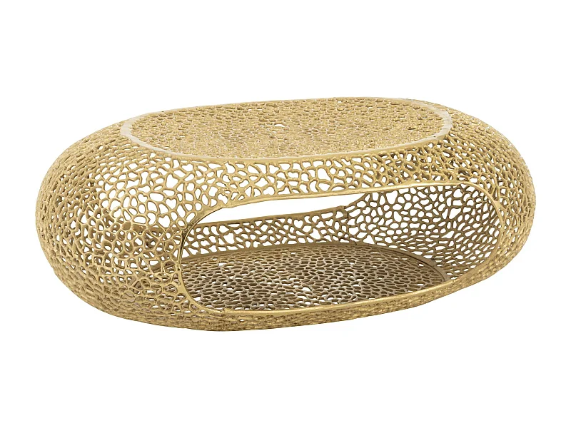 Table basse ovale en aluminium doré design sculptural ajouré