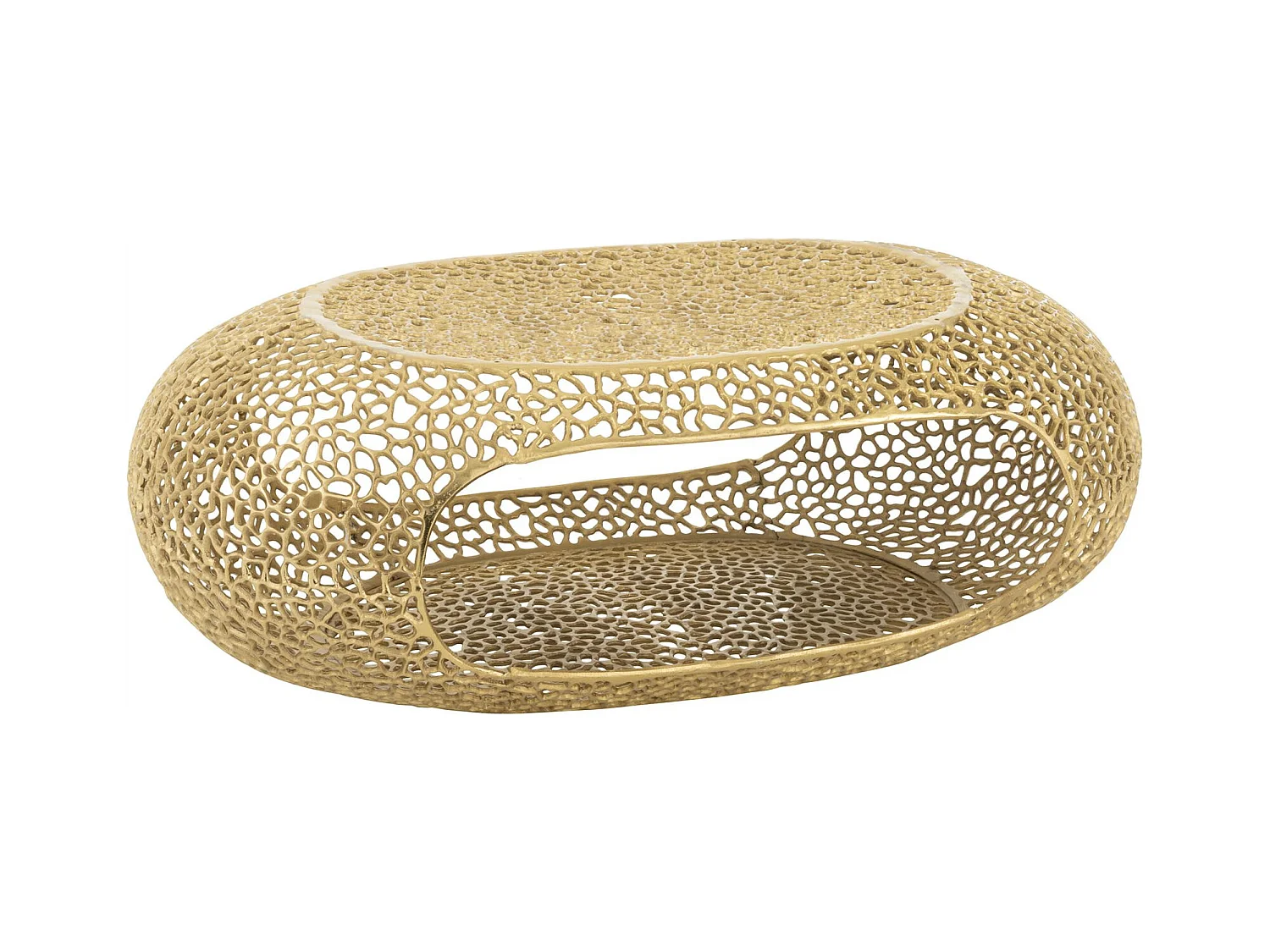 Table basse ovale en aluminium doré design sculptural ajouré