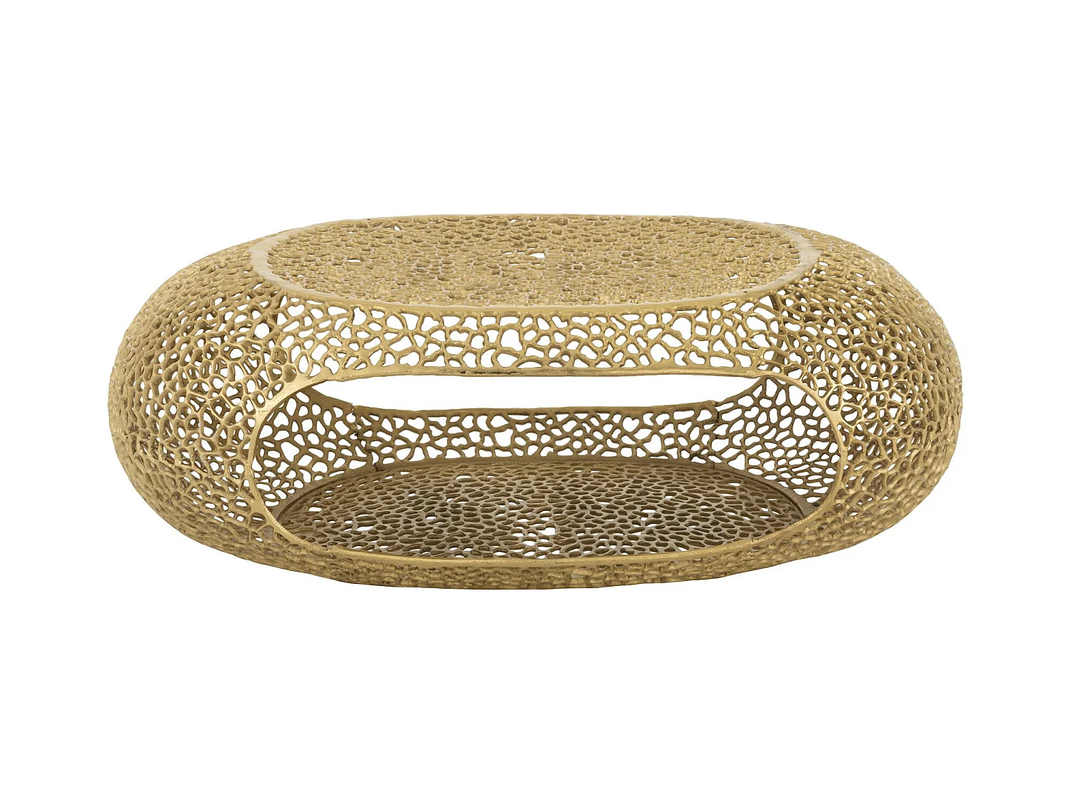 Table basse ovale en aluminium doré design sculptural ajouré