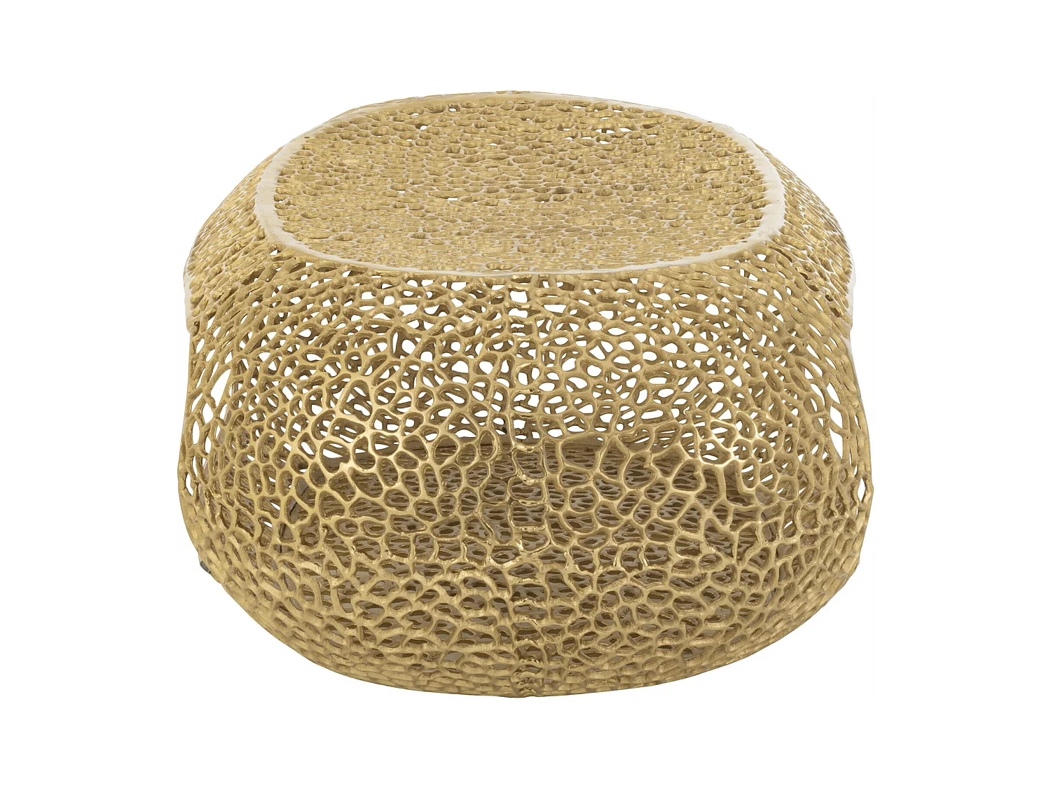 Table basse ovale en aluminium doré design sculptural ajouré