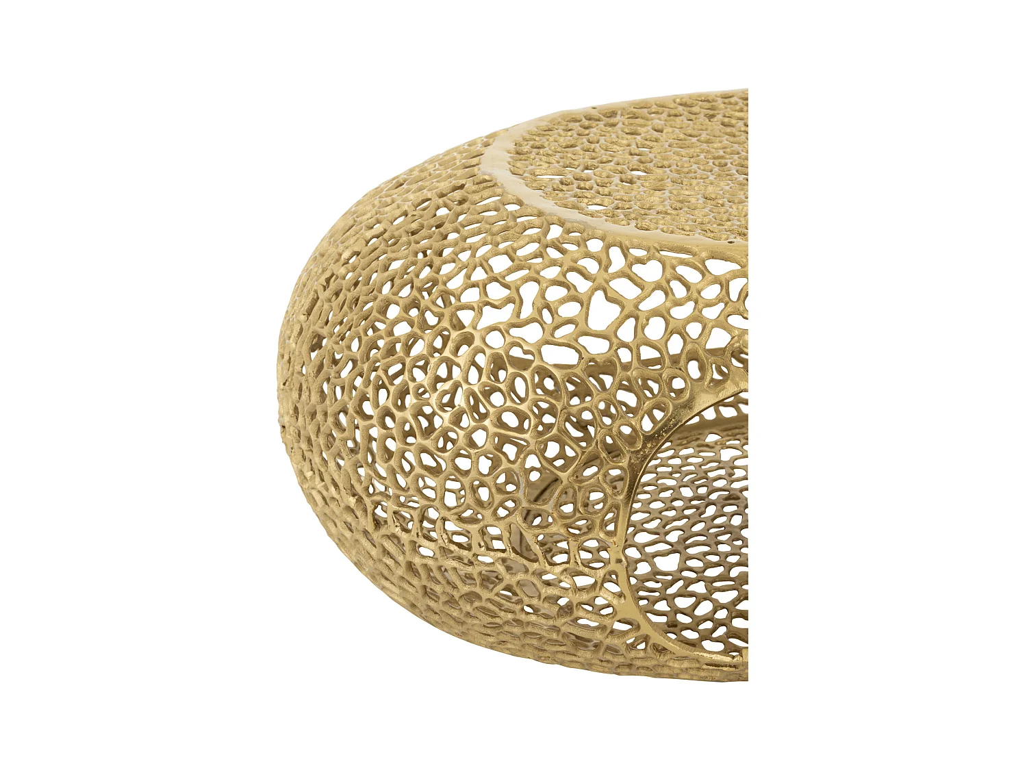 Table basse ovale en aluminium doré design sculptural ajouré