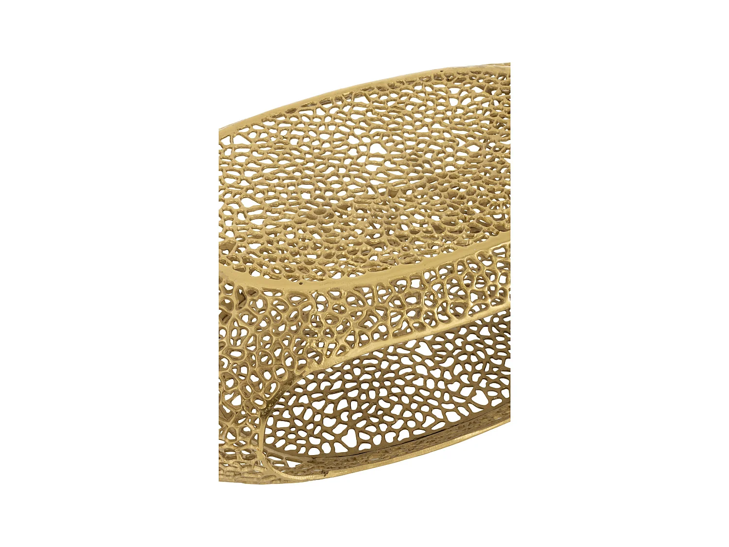 Table basse ovale en aluminium doré design sculptural ajouré