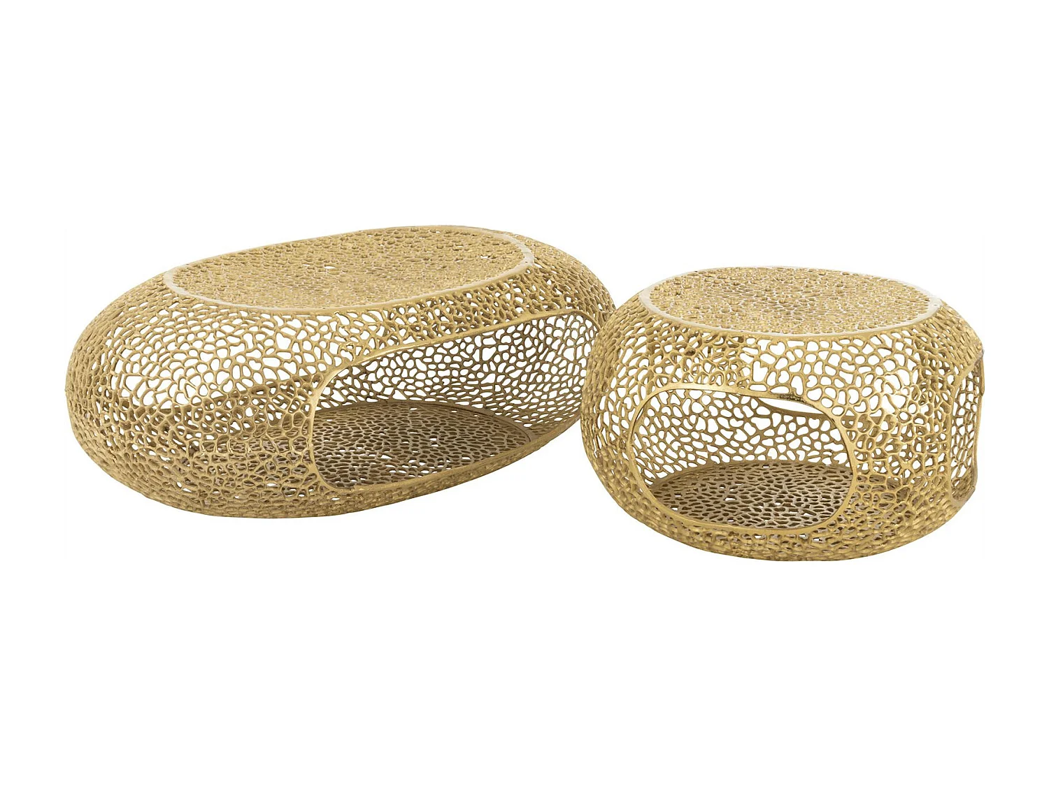 Table basse ovale en aluminium doré design sculptural ajouré