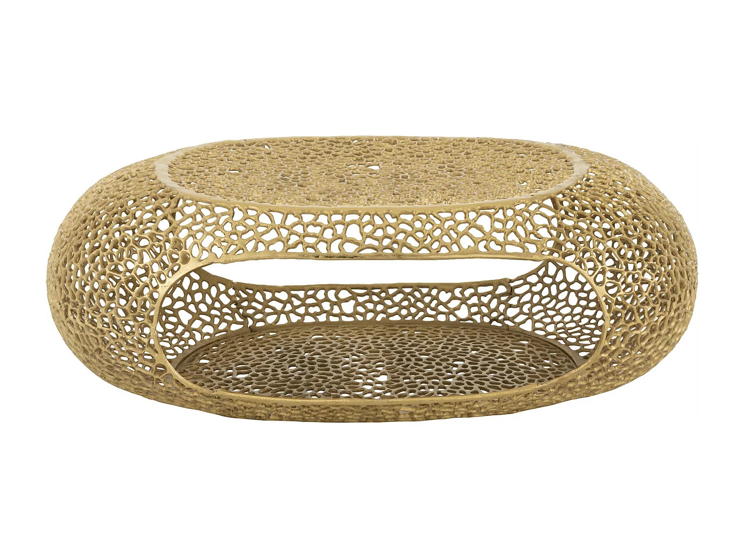 Table basse ovale en aluminium doré design sculptural ajouré