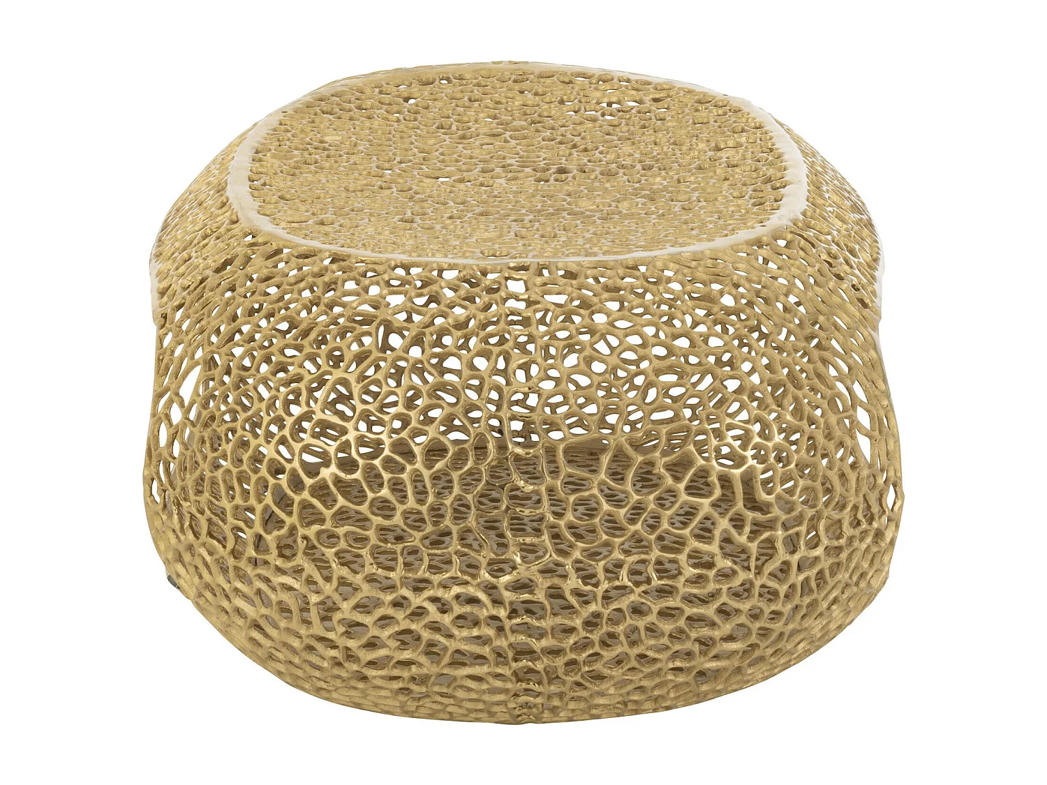 Table basse ovale en aluminium doré design sculptural ajouré