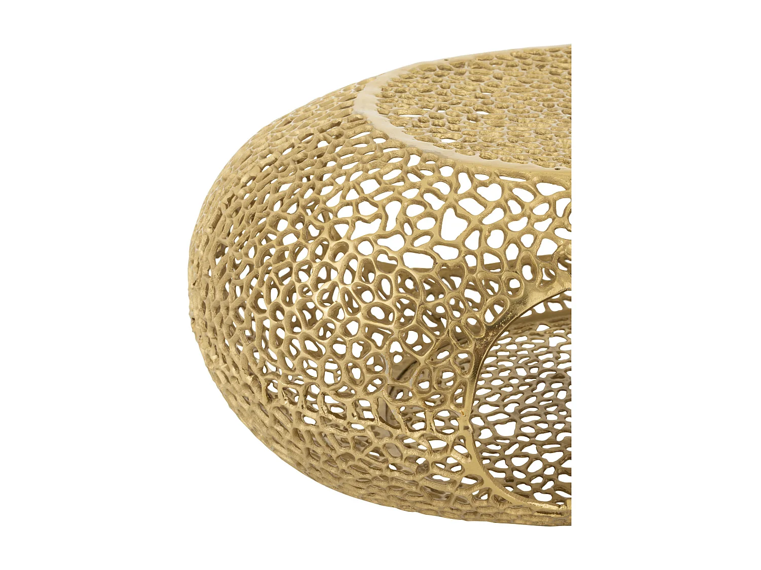 Table basse ovale en aluminium doré design sculptural ajouré