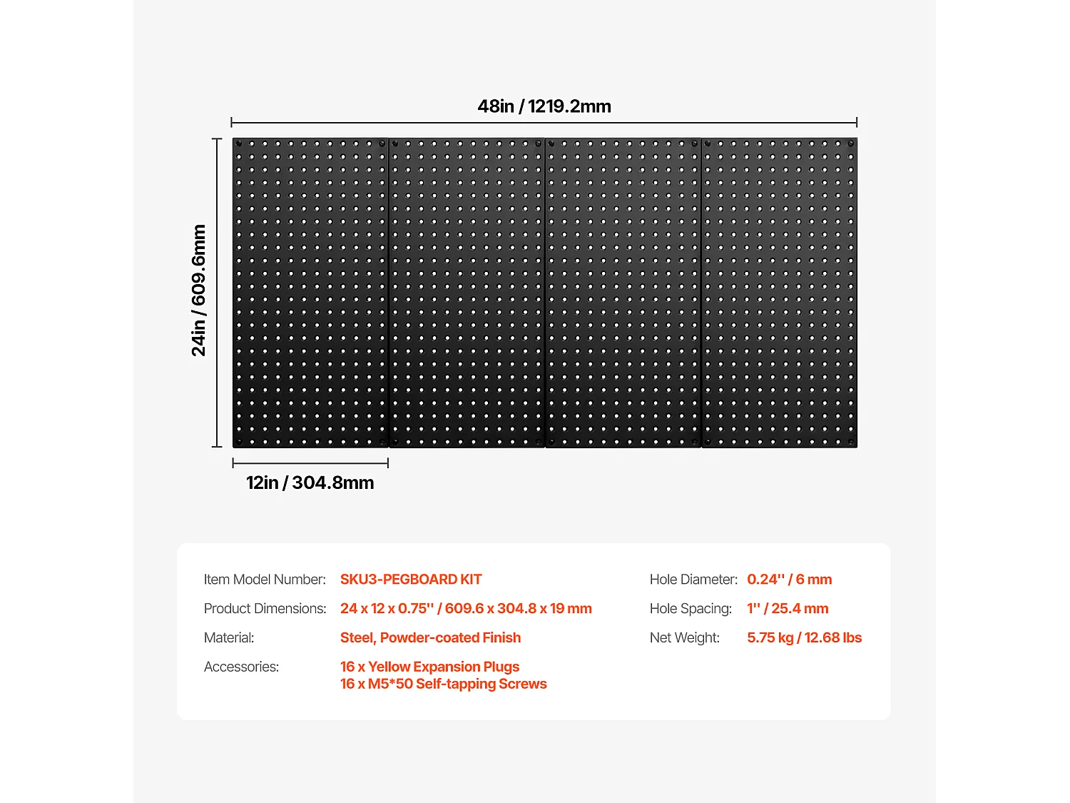 Panneaux Perforés en Métal SucceBuy, 4 Panneaux, 609,6x304,8 mm, pour Outils de Garage