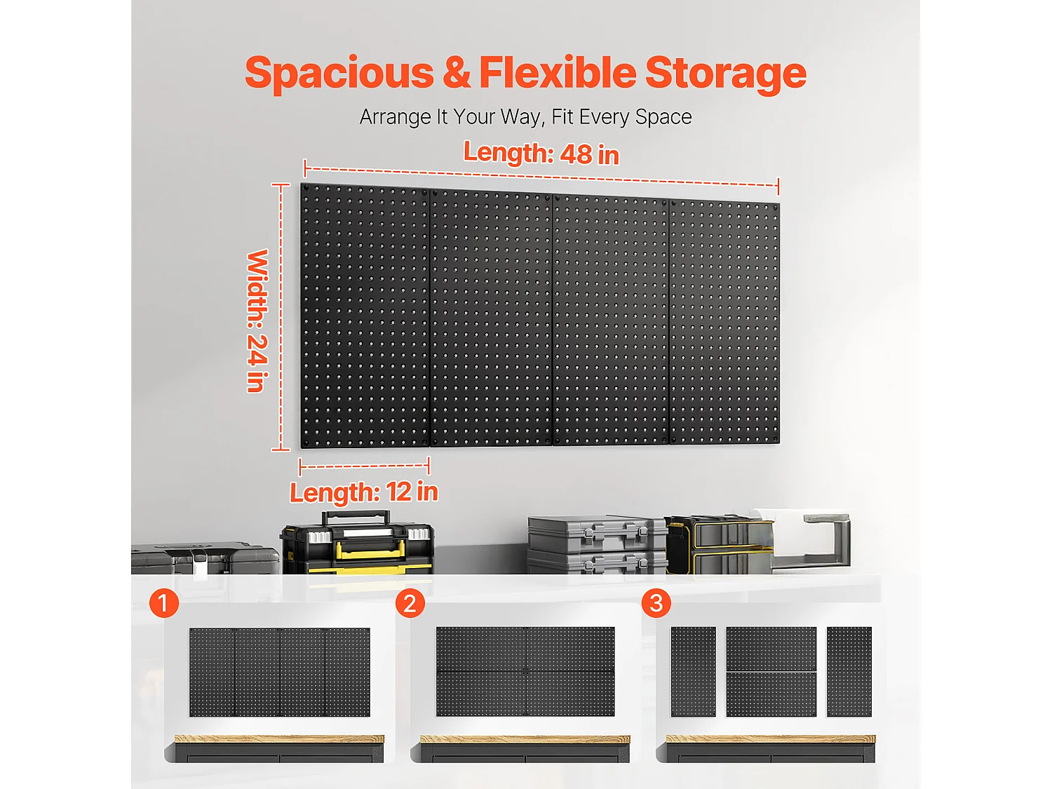 Panneaux Perforés en Métal SucceBuy, 4 Panneaux, 609,6x304,8 mm, pour Outils de Garage