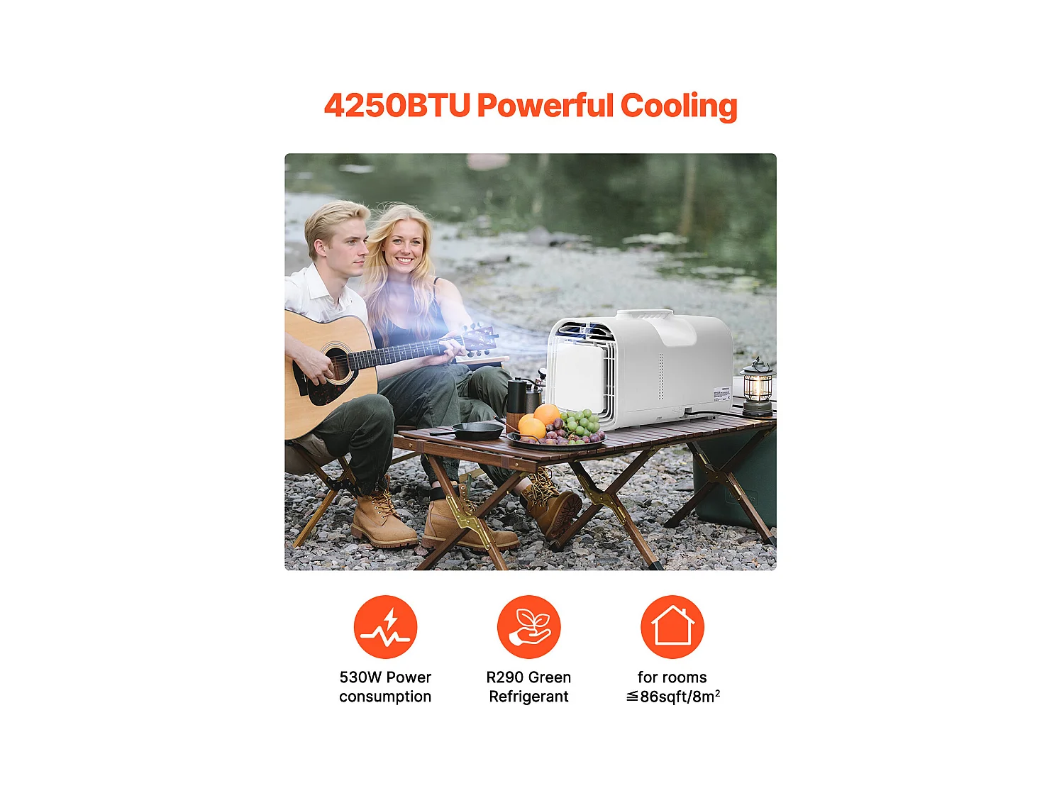 Refroidisseur d'Air Portable SucceBuy Climatiseur Mobile Refroidisseur d'Air 3 Niveaux 1,25 kW·h pour Camping-Cars