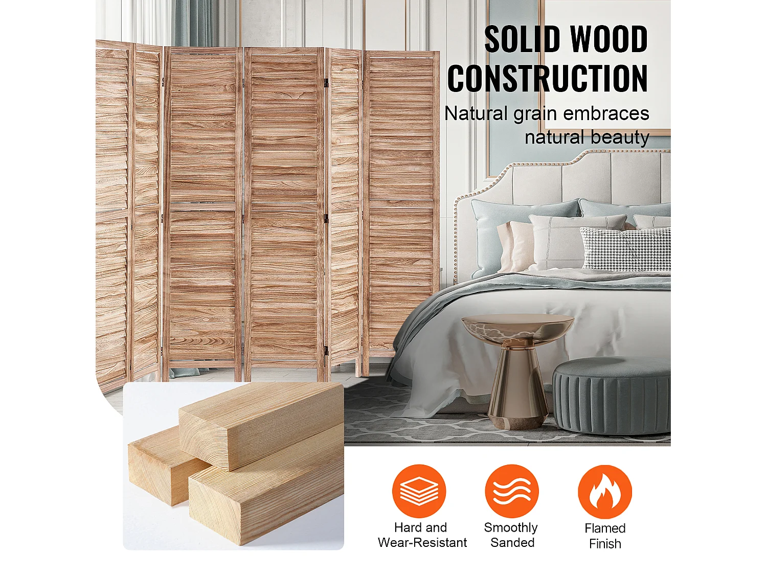 Cloison de Séparation en Bois SucceBuy 8 Panneaux pour la Maison, le Bureau et la Chambre à Coucher