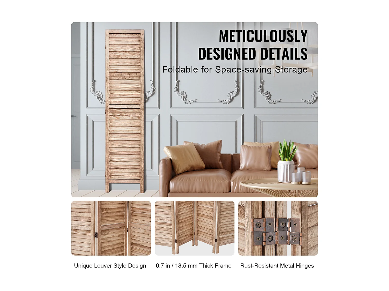 Cloison de Séparation en Bois SucceBuy 8 Panneaux pour la Maison, le Bureau et la Chambre à Coucher