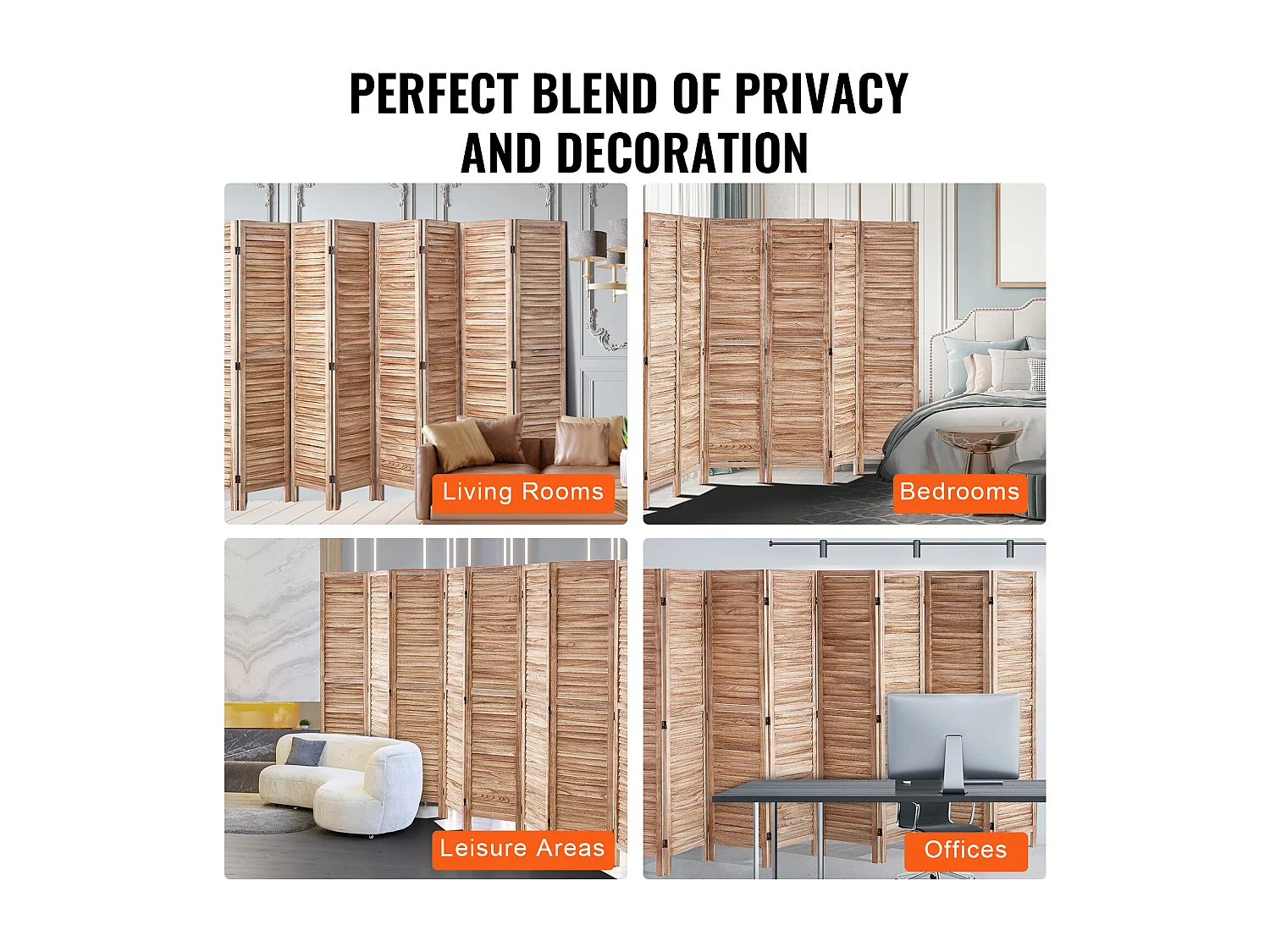 Cloison de Séparation en Bois SucceBuy 8 Panneaux pour la Maison, le Bureau et la Chambre à Coucher