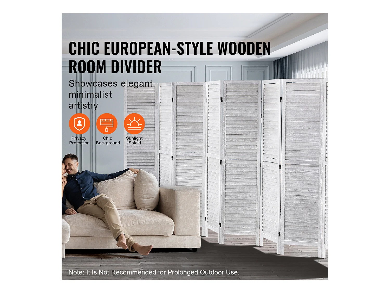 Biombo de Madera SucceBuy, Mampara de Privacidad de 8 Paneles de Madera para Separar Ambientes