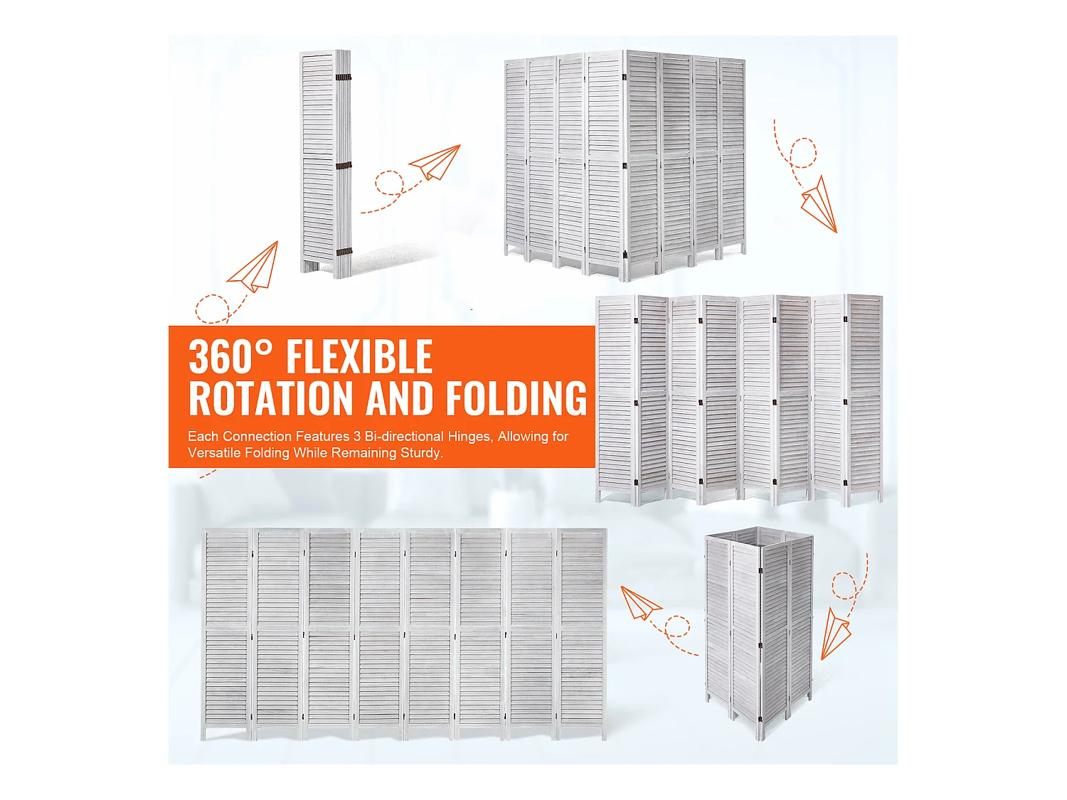 Biombo de Madera SucceBuy, Mampara de Privacidad de 8 Paneles de Madera para Separar Ambientes