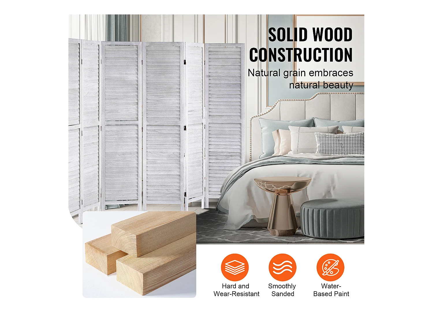 Biombo de Madera SucceBuy, Mampara de Privacidad de 8 Paneles de Madera para Separar Ambientes