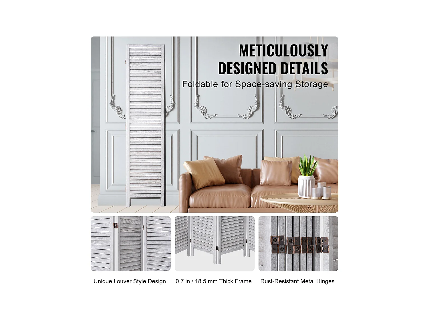 Biombo de Madera SucceBuy, Mampara de Privacidad de 8 Paneles de Madera para Separar Ambientes