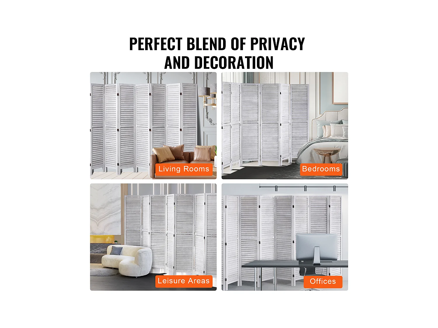 Biombo de Madera SucceBuy, Mampara de Privacidad de 8 Paneles de Madera para Separar Ambientes