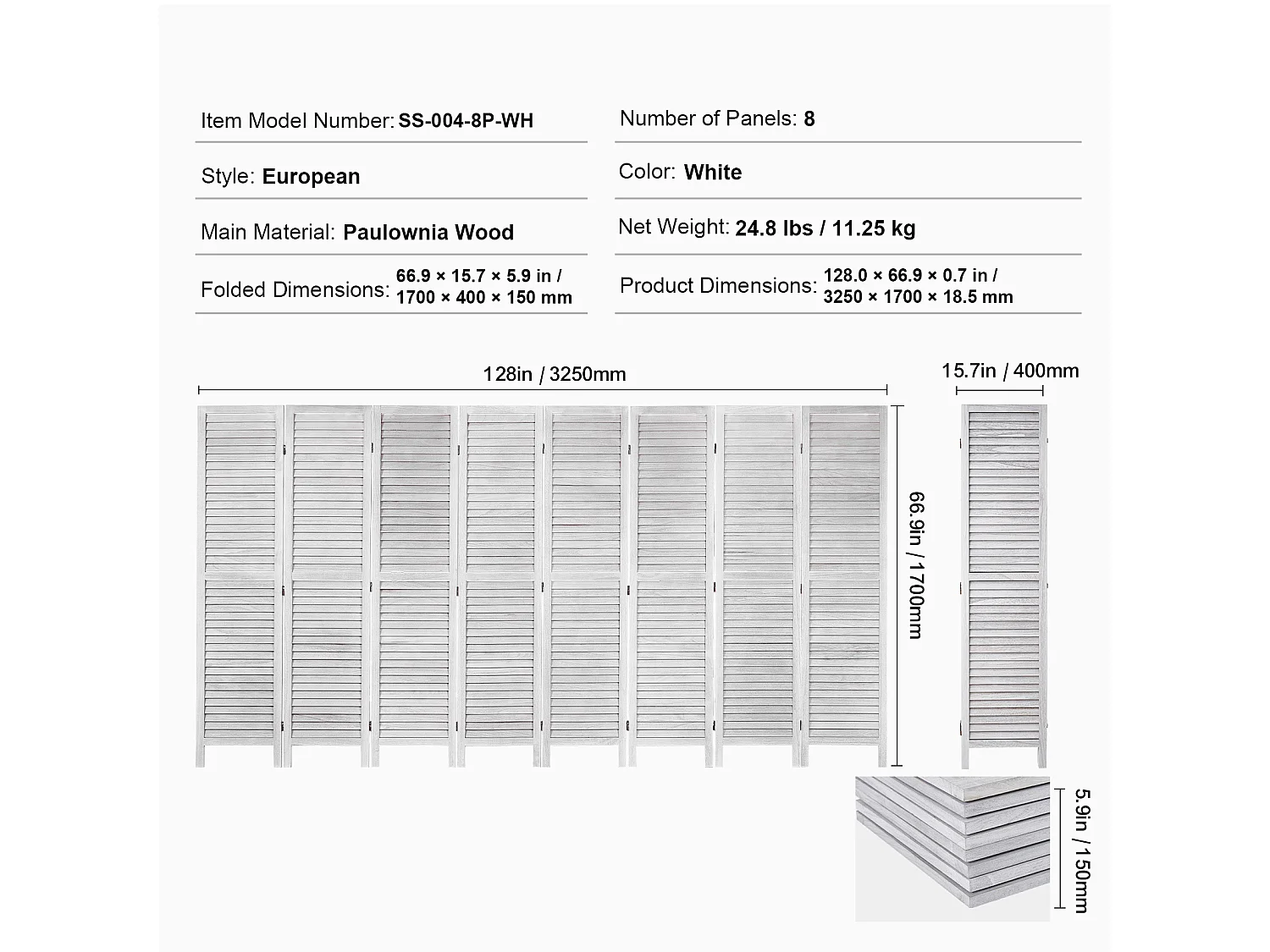 Cloison de Séparation en Bois SucceBuy, Écran de Confidentialité en Bois à 8 Panneaux pour la Séparation des Pièces