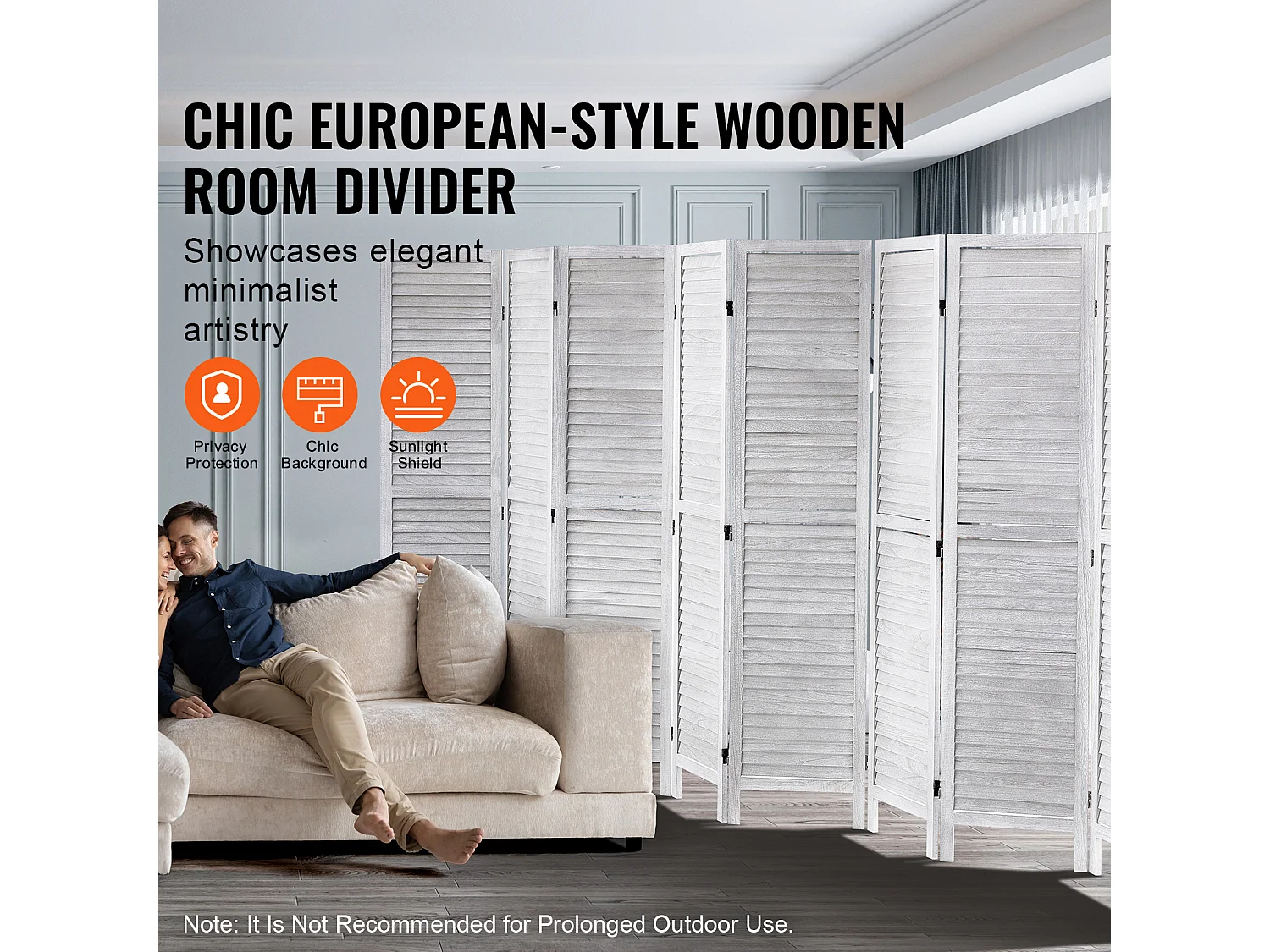 Cloison de Séparation en Bois SucceBuy, Écran de Confidentialité en Bois à 8 Panneaux pour la Séparation des Pièces