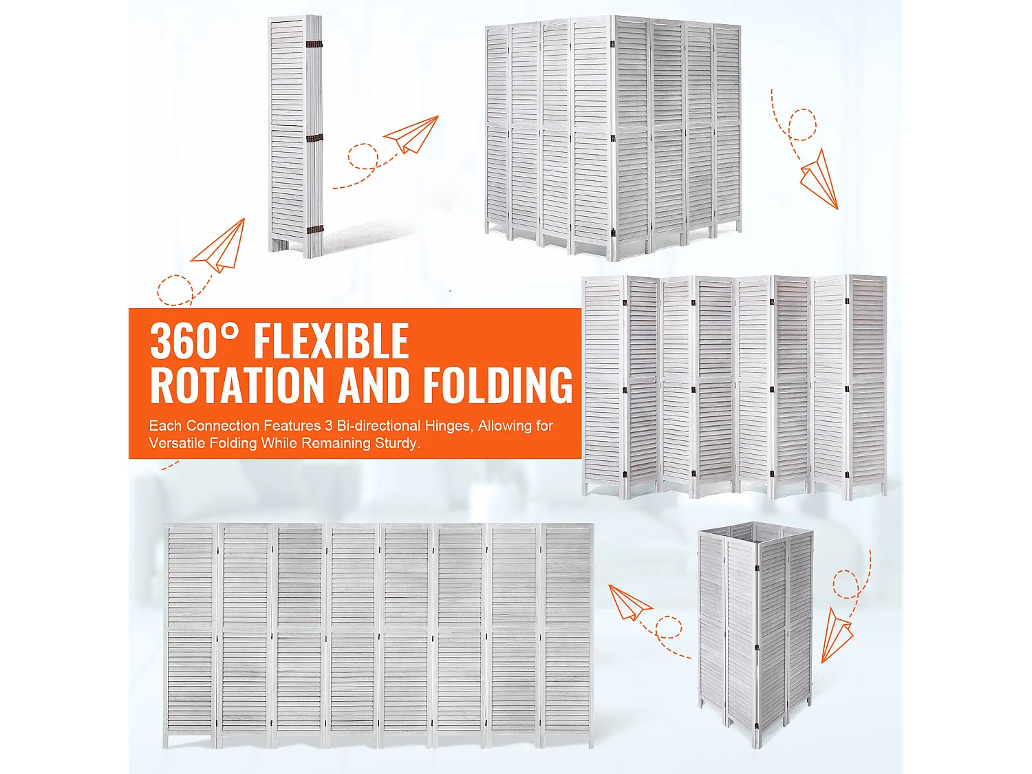 Cloison de Séparation en Bois SucceBuy, Écran de Confidentialité en Bois à 8 Panneaux pour la Séparation des Pièces