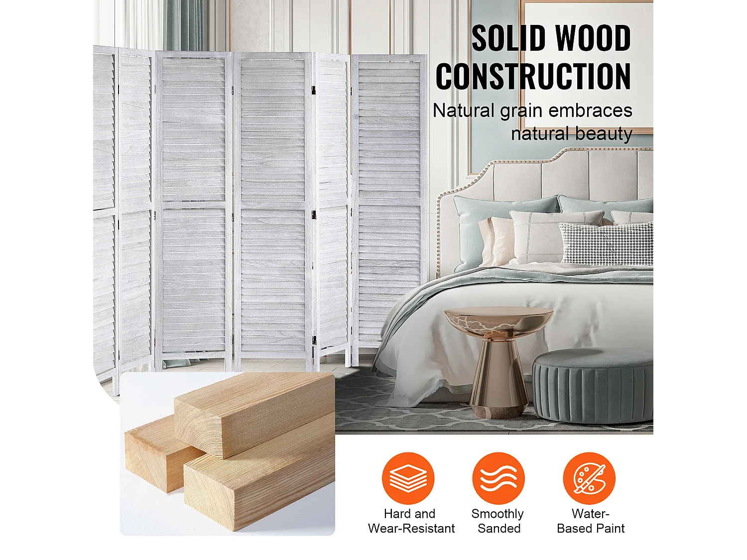 Cloison de Séparation en Bois SucceBuy, Écran de Confidentialité en Bois à 8 Panneaux pour la Séparation des Pièces