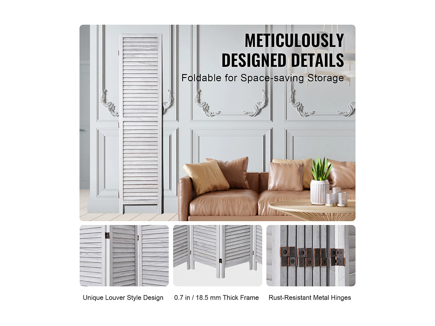 Cloison de Séparation en Bois SucceBuy, Écran de Confidentialité en Bois à 8 Panneaux pour la Séparation des Pièces