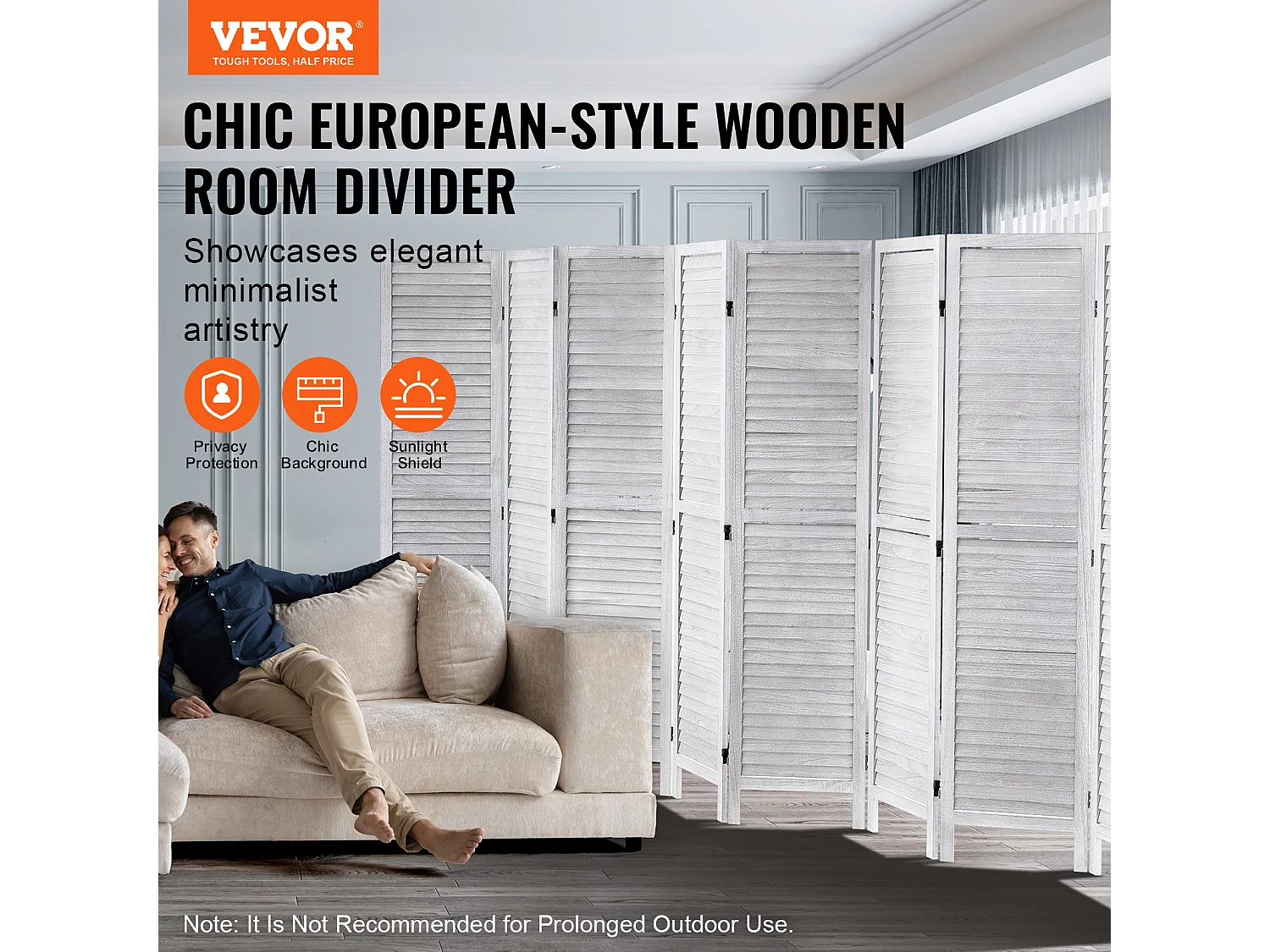 Biombo de Madera SucceBuy, Mampara de Privacidad de 8 Paneles de Madera para Separar Ambientes