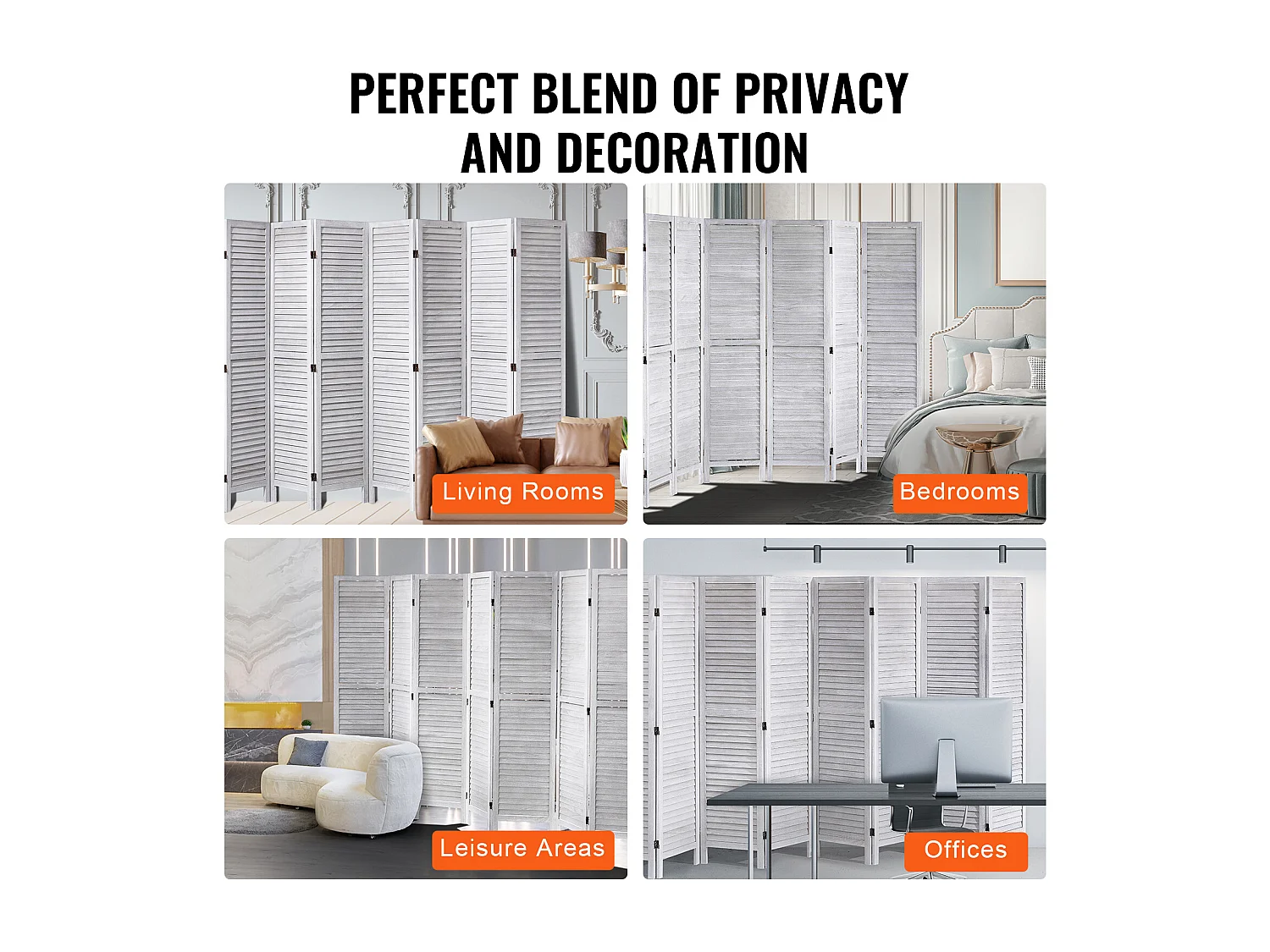 Biombo de Madera SucceBuy, Mampara de Privacidad de 8 Paneles de Madera para Separar Ambientes